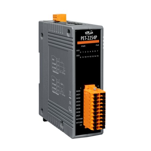 PET-2254P CR | PoE Ethernet I/O Module with 2-port Ethernet Switch and 16-ch Universal DIO (DO Max. Load Current: 350 mA) (RoHS)